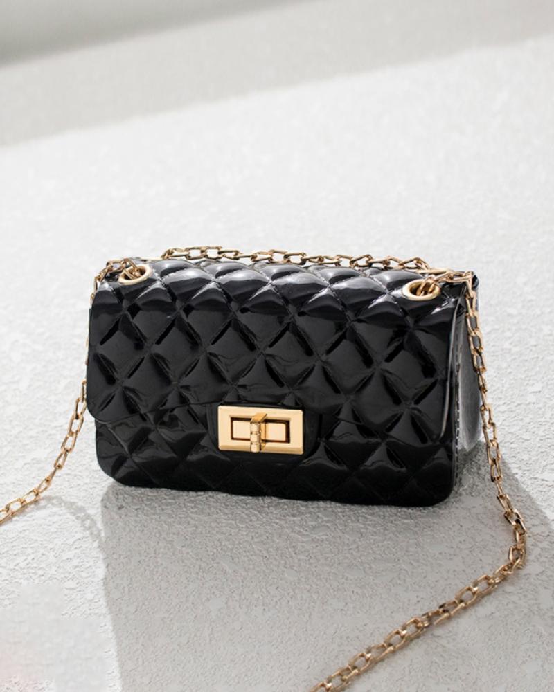 

Quilted Twist Lock Chain Strap Flap Shoulder Bag, Black