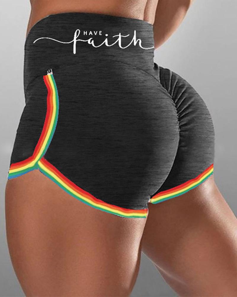 

Rainbow Patch Skinny Slit Active Shorts, Black