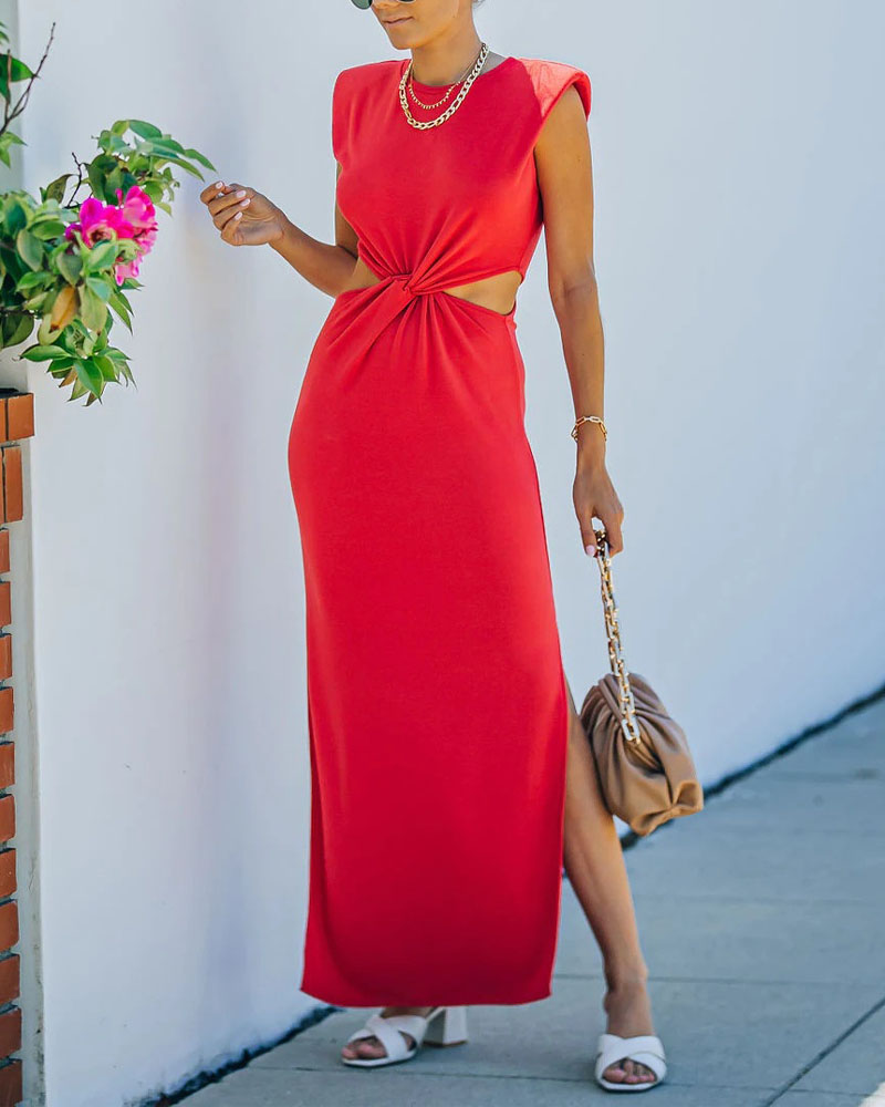 

Cutout Waist Twist Split Maxi Dress, Red