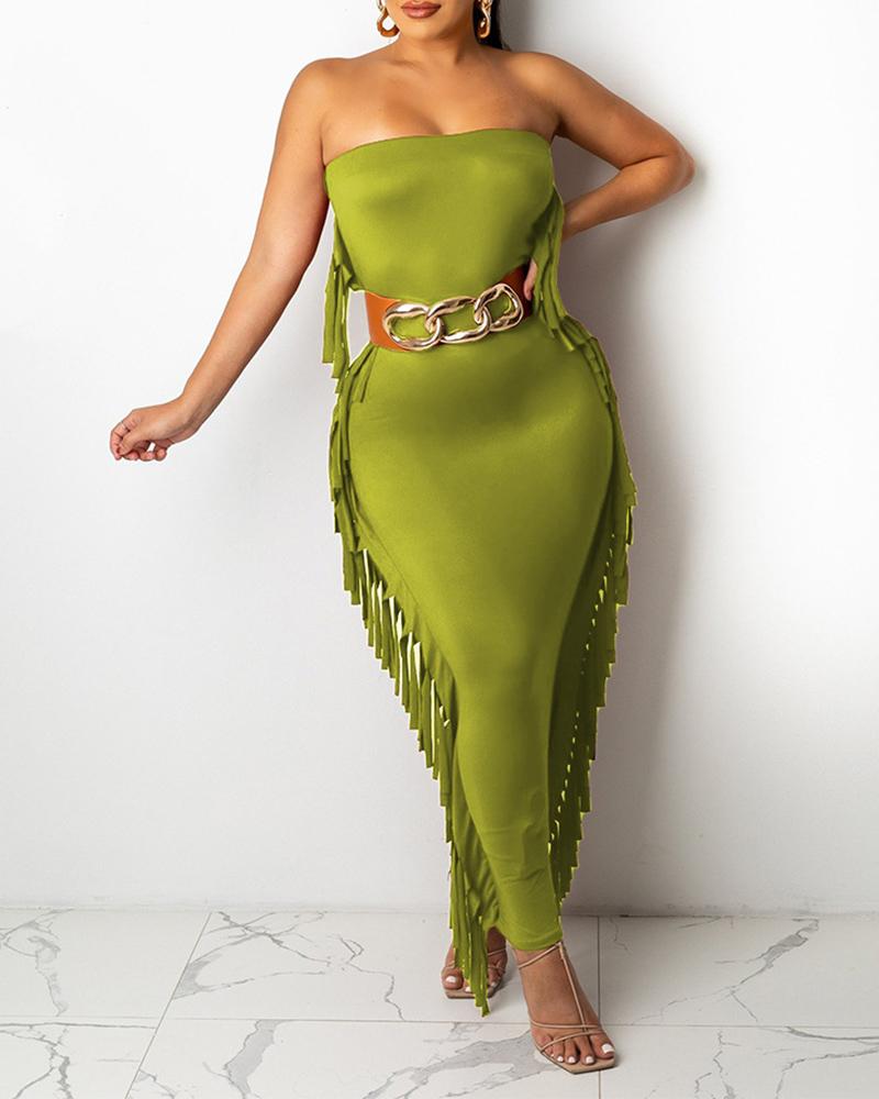 

Sleeveless Cutout Tassel Design Skinny Maxi Dress, Green
