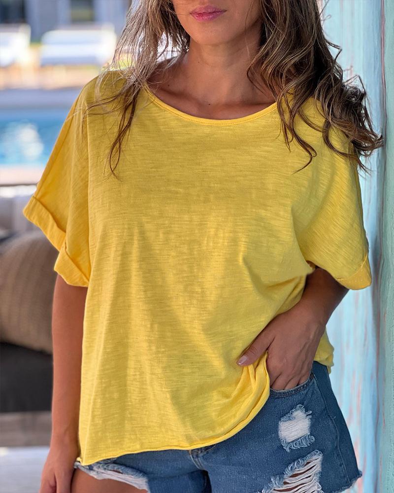 

Short Sleeve Open Back Casual Top, Yellow