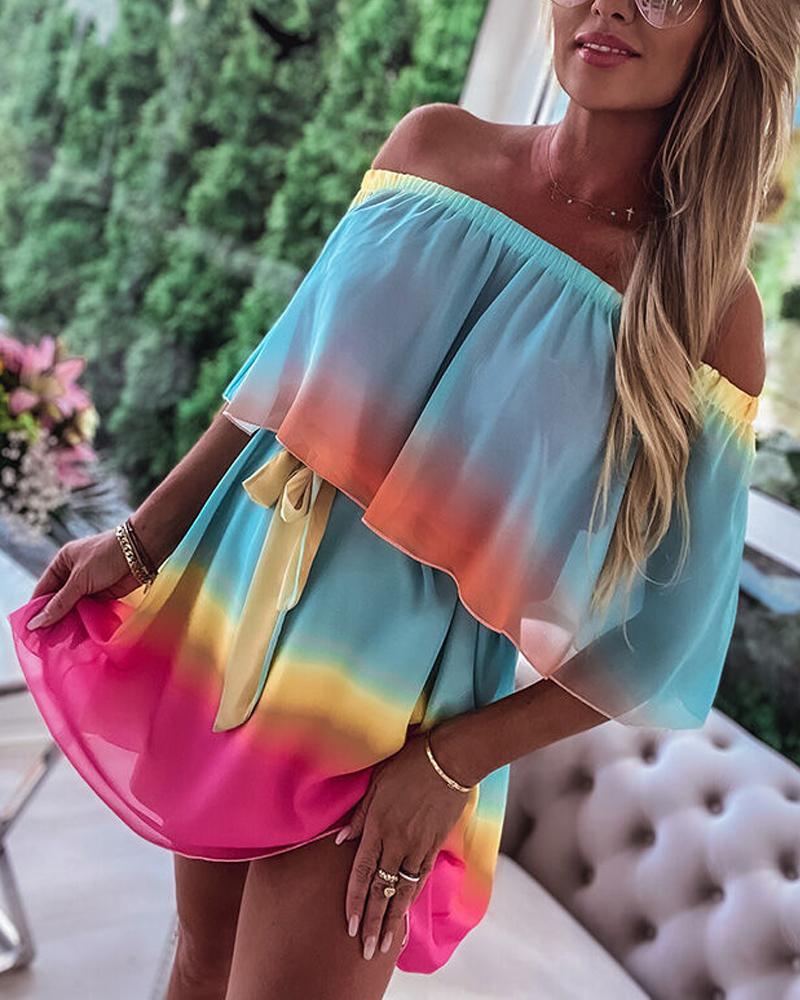 

Ombre Off Shoulder Mini Dress, Multicolor