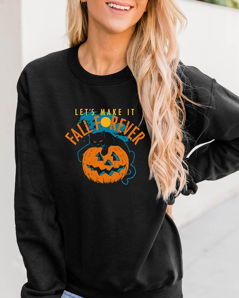 

Halloween Letter Pumpkin Print Long Sleeve Sweatshirt, Black