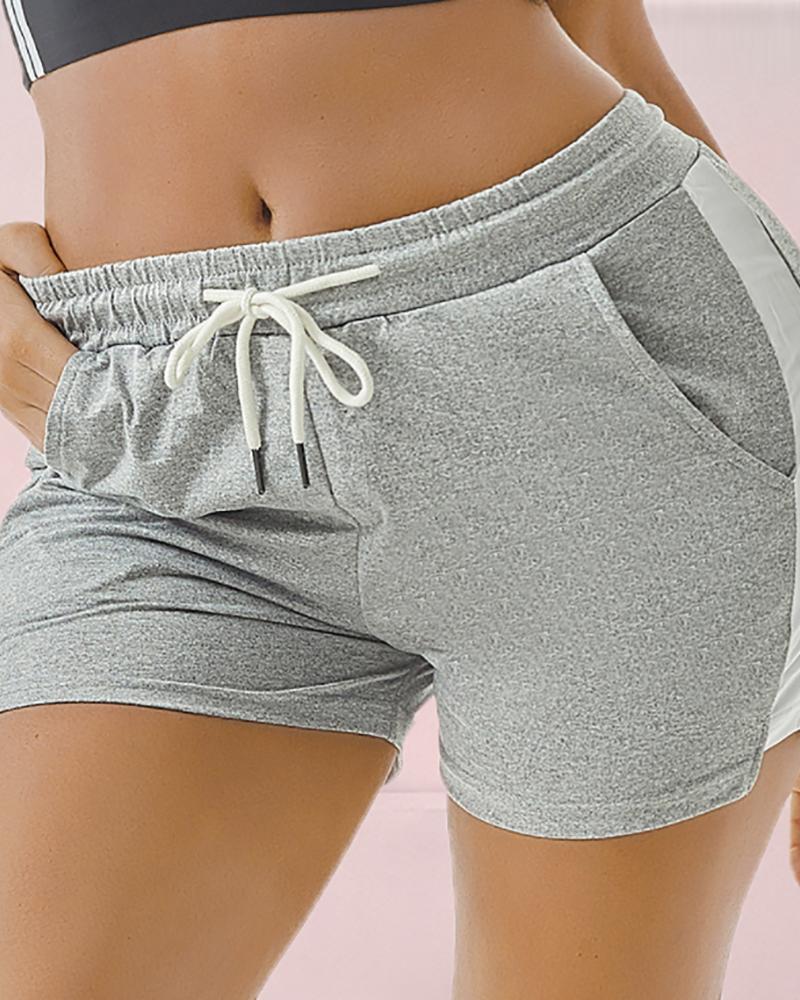 

Drawstring Pocket Design High Waist Shorts, Gray