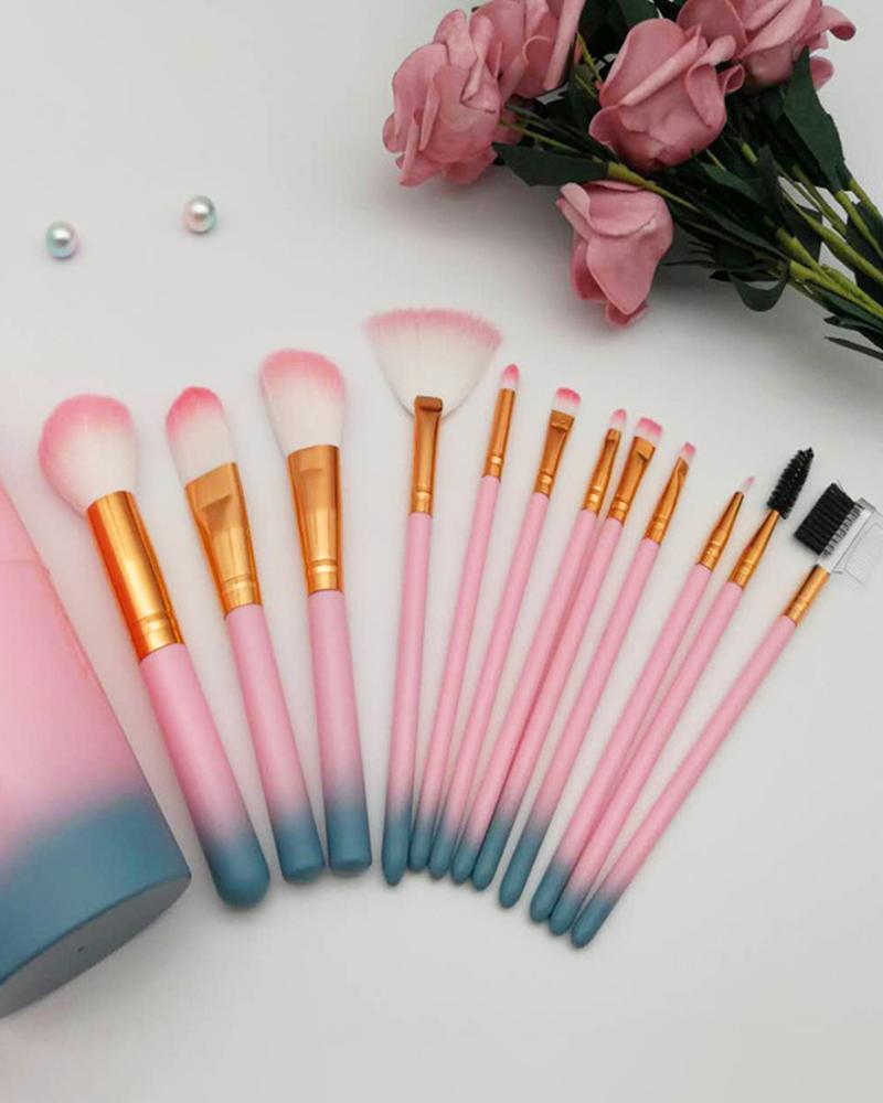 

12pcs Ombre Make Up Brush Set With Case, Pink