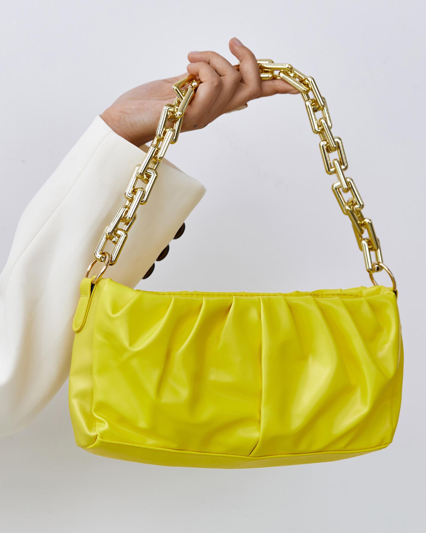 

Ruched Chain Strap Shoulder Bag, Yellow