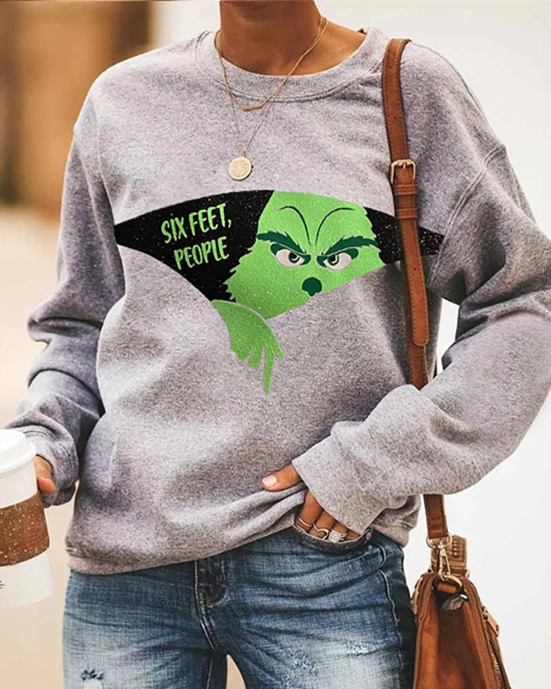 

Cartoon Letter Print Sweatshirt, Gray