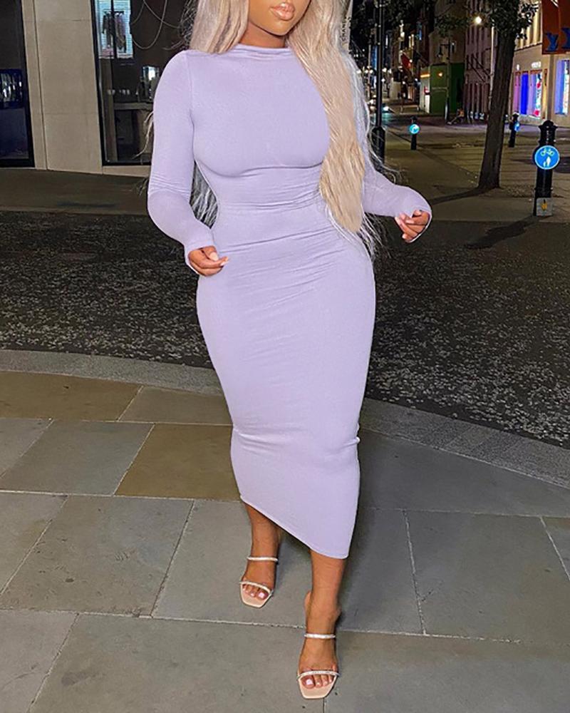 

Long Sleeve O Neck Skinny Work Dress, Purple