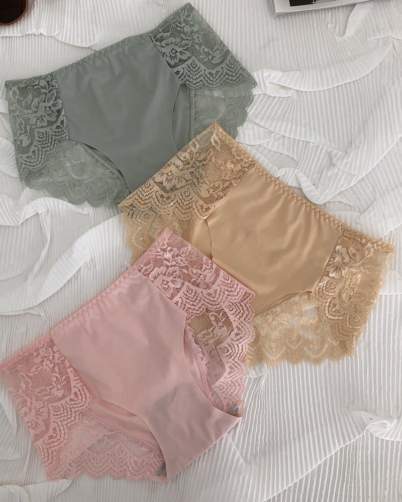 

3PCS/Set High Waisted Contrast Lace Seamless Panty, Nude