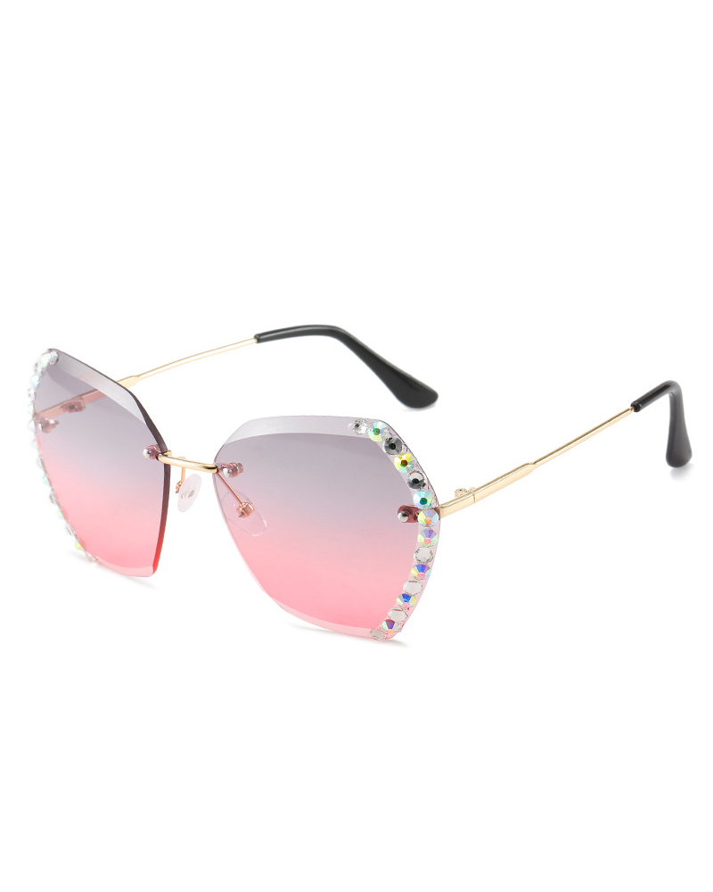 

1Pair Ombre Lens Rhinestone Irregular Rimless Sunglasses, Pink