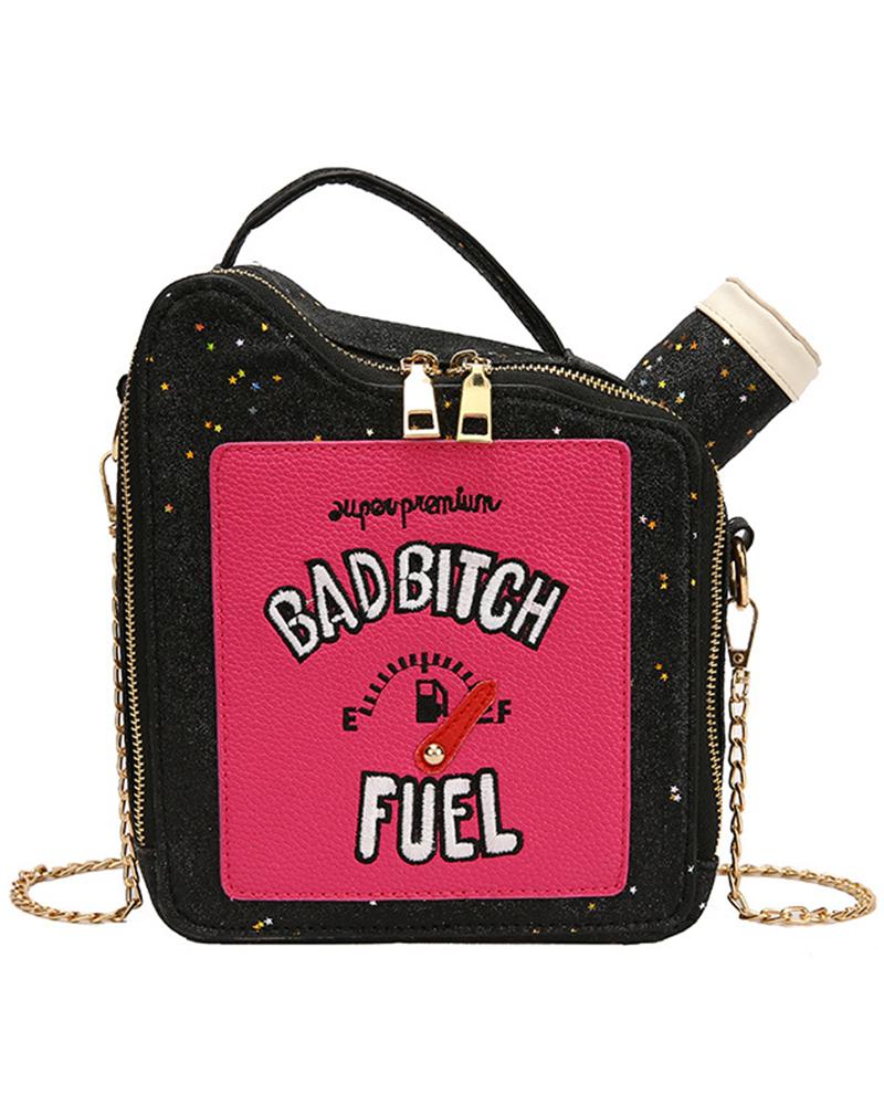 

Glitter Letter Pattern Funny Fashionable Crossbody Bag, Black