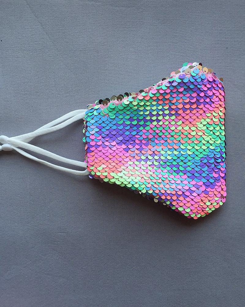 

Sequins Colorblock Ear Loop Breathable Mouth Mask, Multicolor