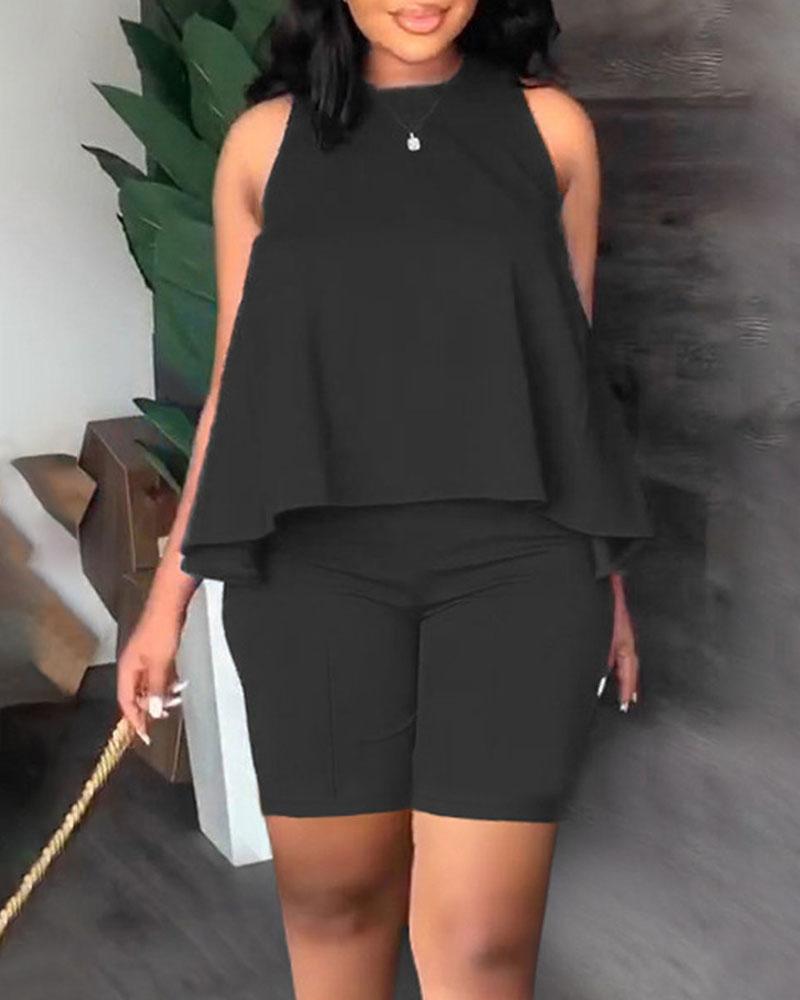 

Plus Size Flowy Tank Top & Shorts Set, Black