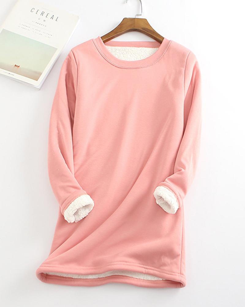 

Long Sleeve Thermal Warm Fleece Lined Sweatshirt, Pink