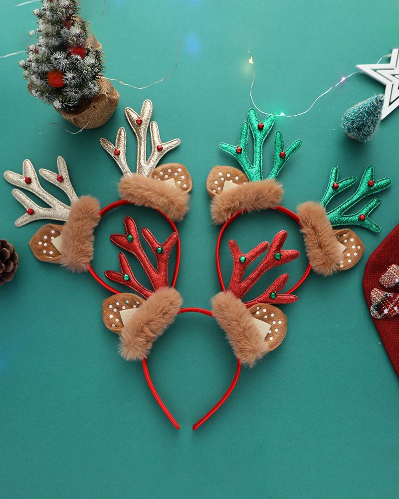 

1pc Christmas Fuzzy Detail Antler Headband, Red