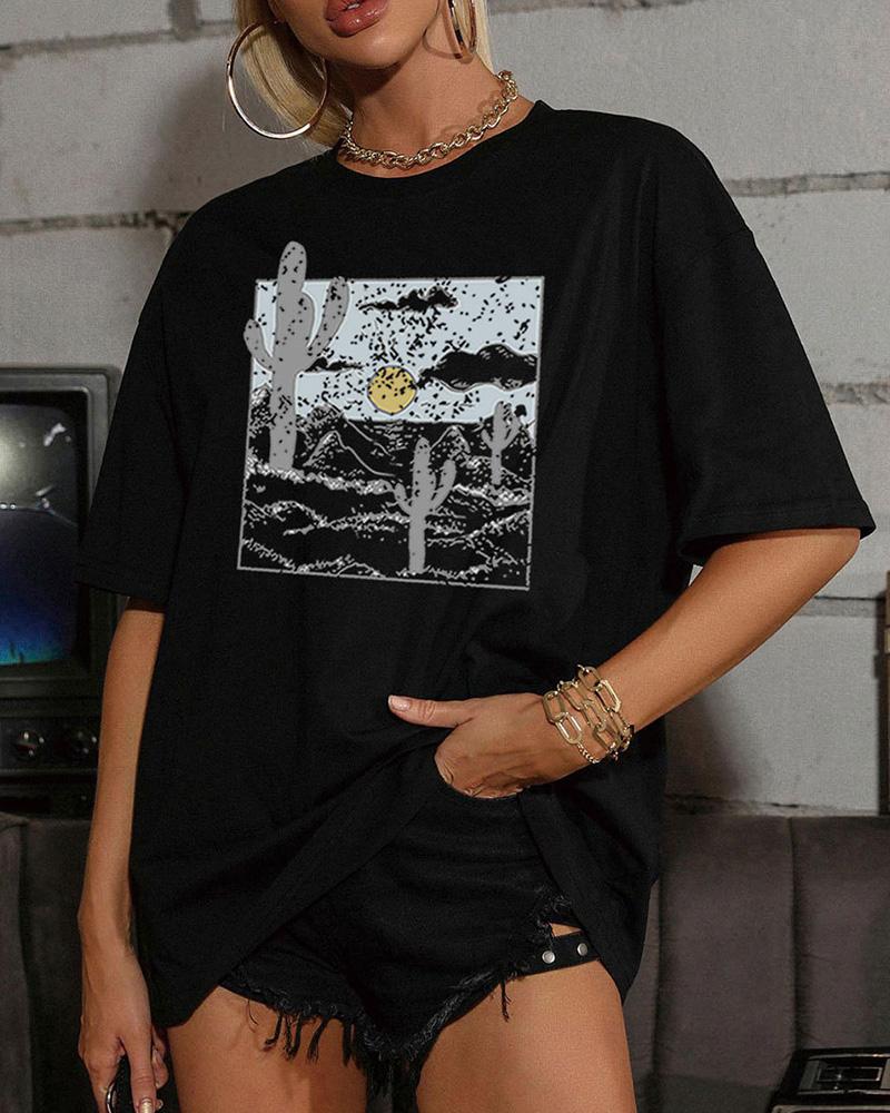 

Desert Scenery Short Sleeve Loose T-shirts, Black