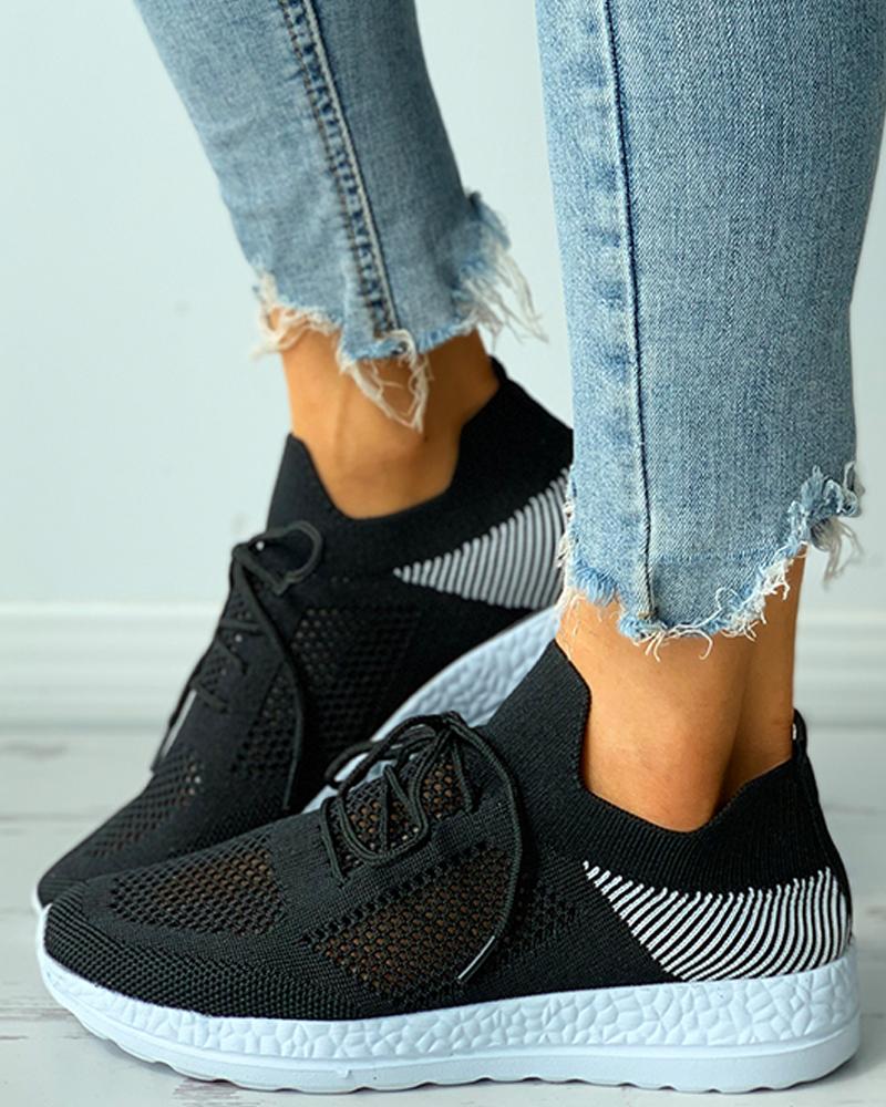 

Colorblock Lace-up Breathable Knit Sneaker, Black