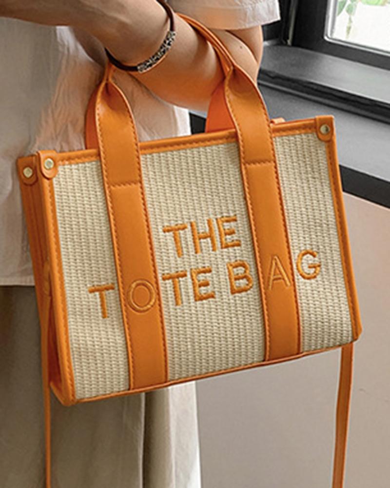 

Letter Embroidery Versatile All-Match Straw Tote Bag, Orange