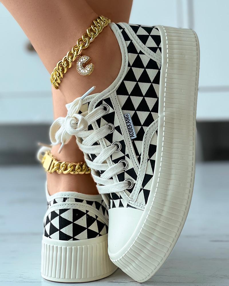 

Geo Pattern Platform Canvas Shoes, Black