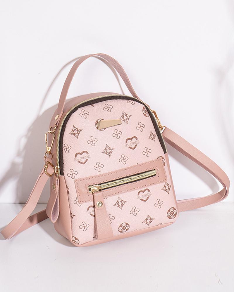 

Graphic Print Zipper Design Backpack, Pink