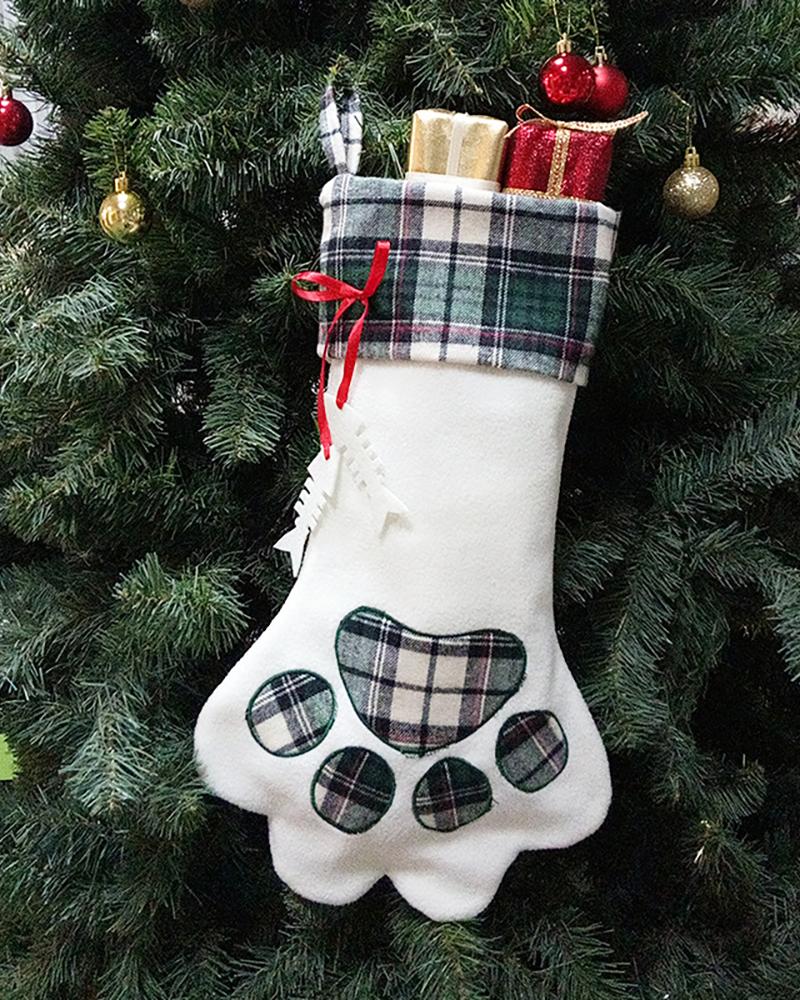 

1PCS Christmas Plaid Paw Pattern Socks Ornaments, Style2