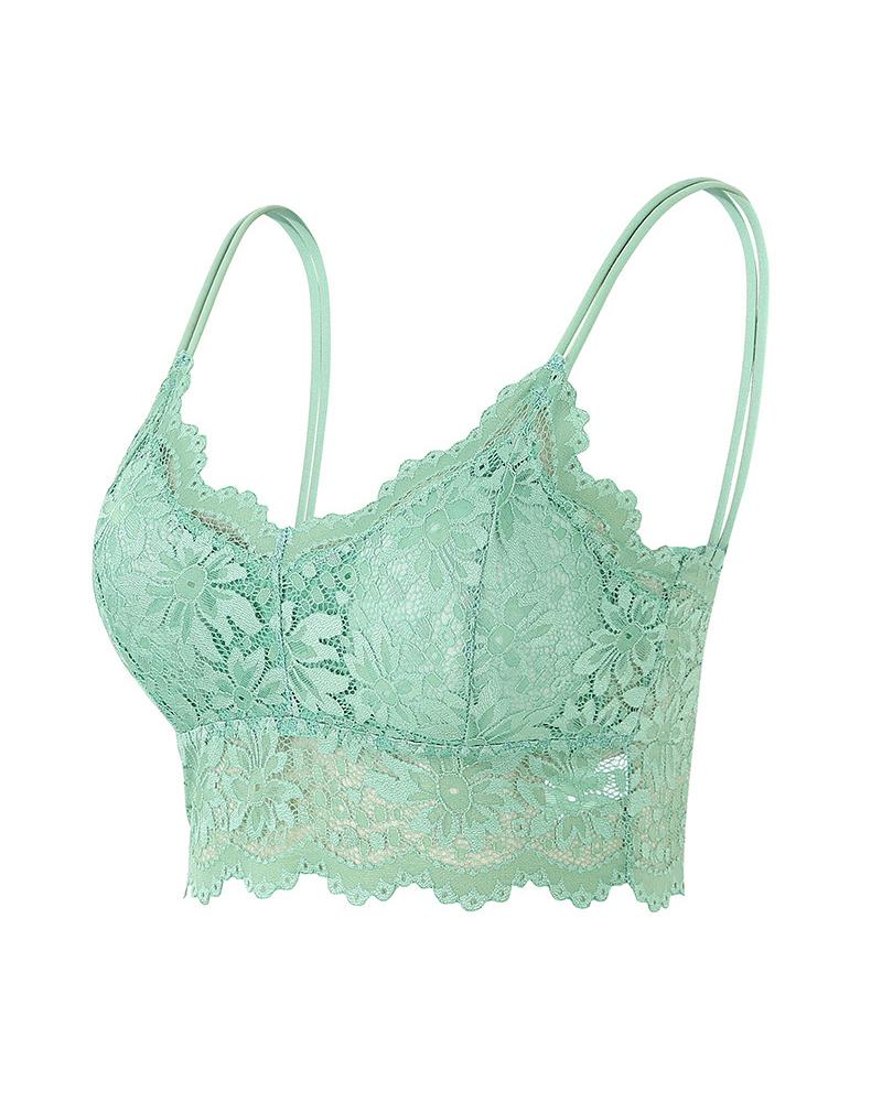 

Spaghetti Strap Lace Bralette, Green