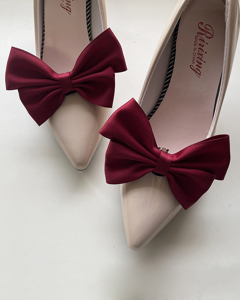

2pcs Bowknot Decor Shoe Clips Wedding Bridal Shoe Charms Accessories, Wine red