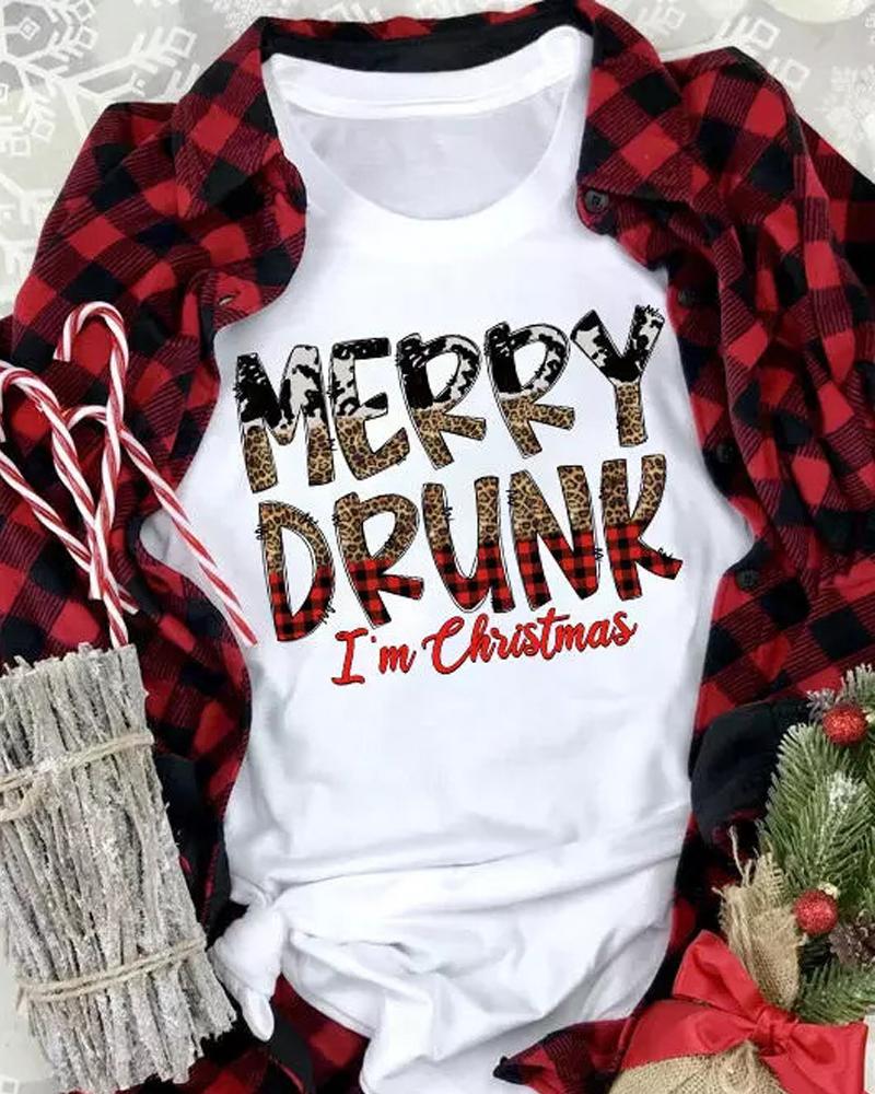 

Christmas Letter Print Casual T-shirt, White