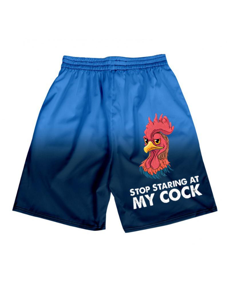 

Rooster Cartoon Print Loose Drawstring Shorts, Blue