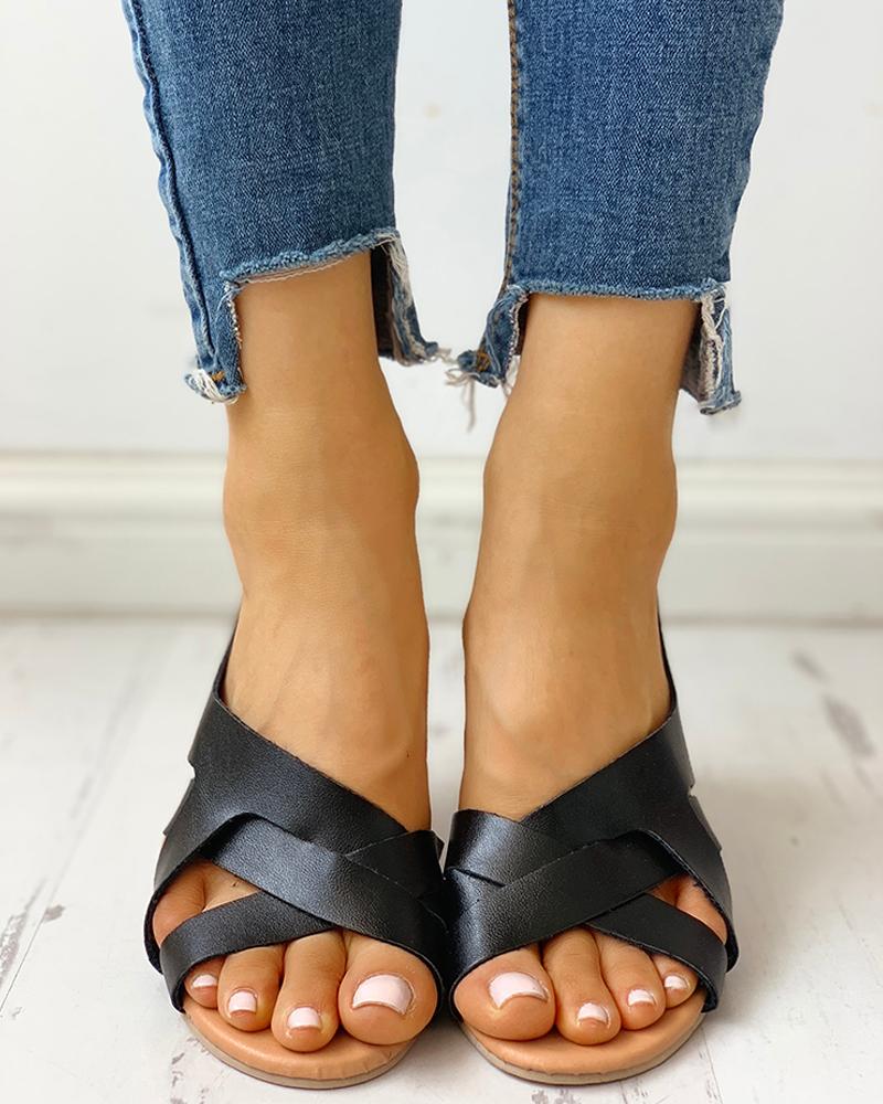 

Open Toe Crisscross Slingback Flat Sandals, Black