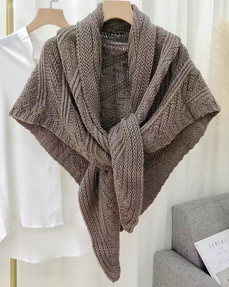 

Buckled Cable Knit Poncho Cape Shawl Scarf, Coffee