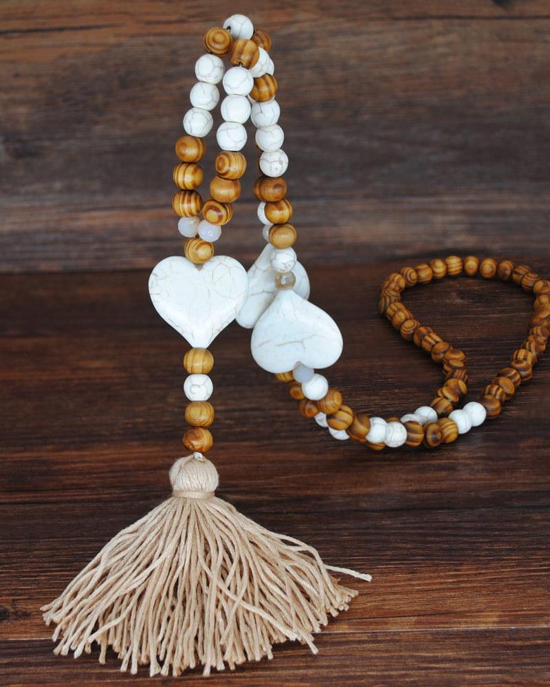 

1pc Bohemian Beaded Tassel Design Pendant Necklace, Style3