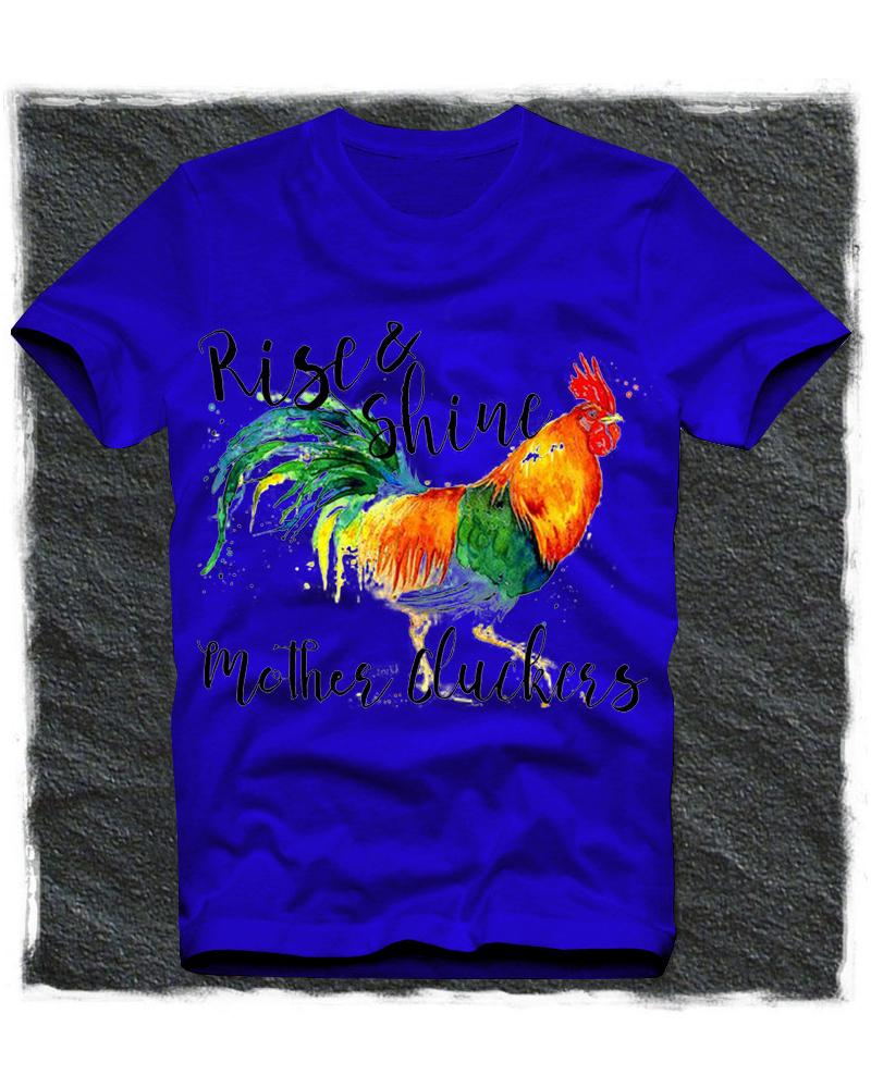 

Rooster Patterns Print Short Sleeve Loose T-shirts, Blue