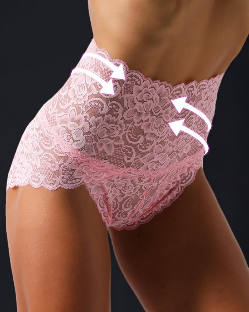 

High Waist Floral Lace Transparent Underwear, Pink