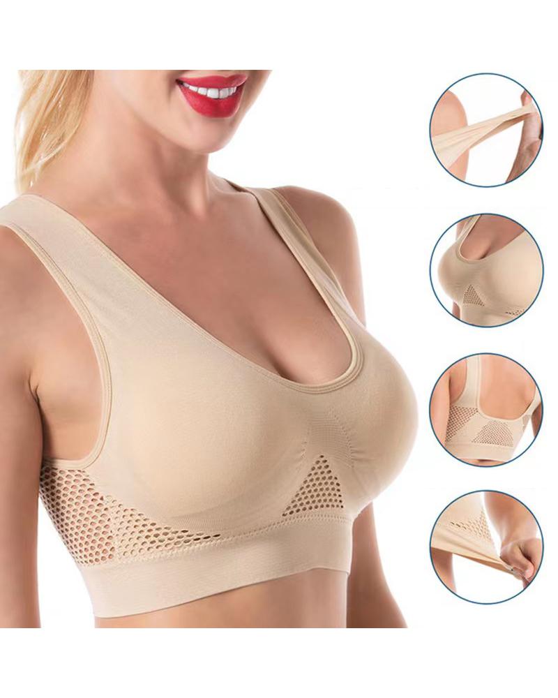 

Breathable Hollow Out Design Sports Bra, Apricot
