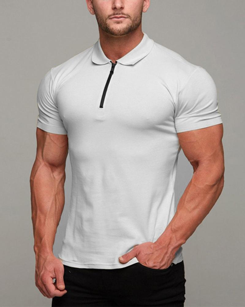 

Solid Color Short Sleeve Polo Shirt, White