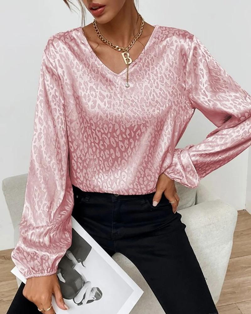 

Cheetah Print Lantern Sleeve Top, Pink