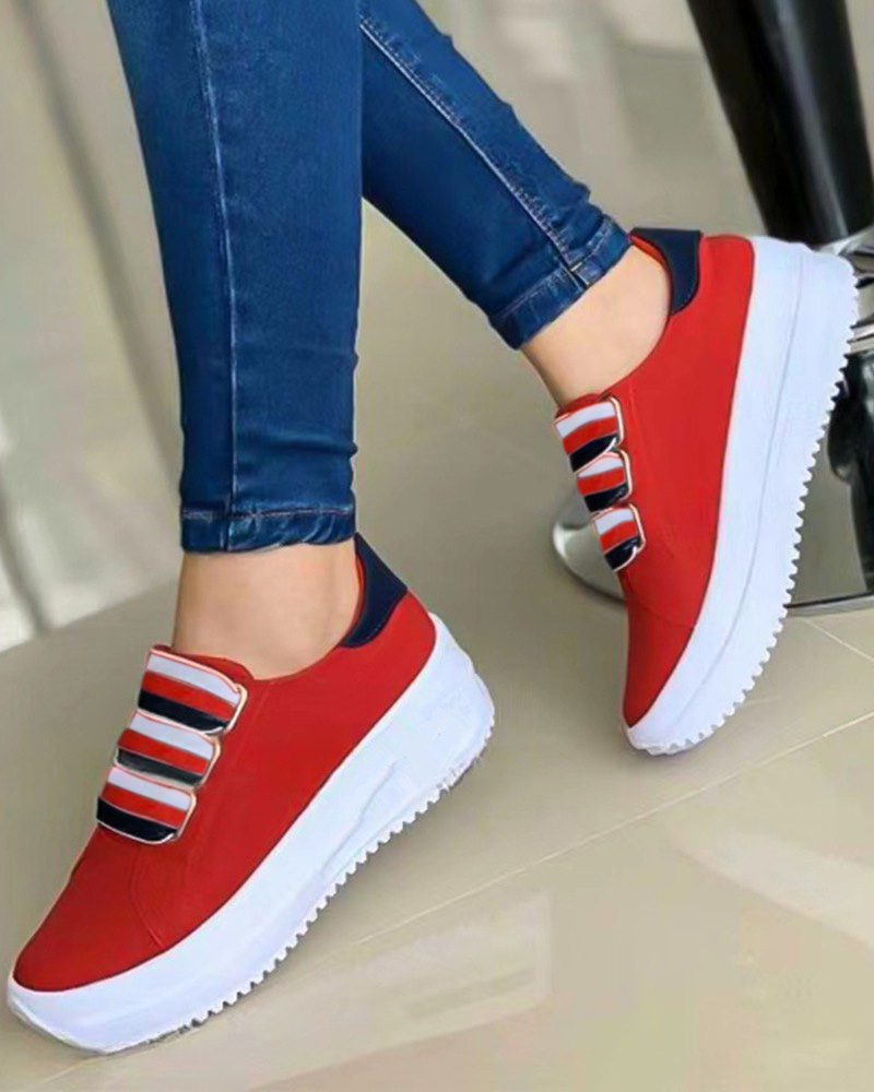 

Striped Slip On Platform Sneakers, Red