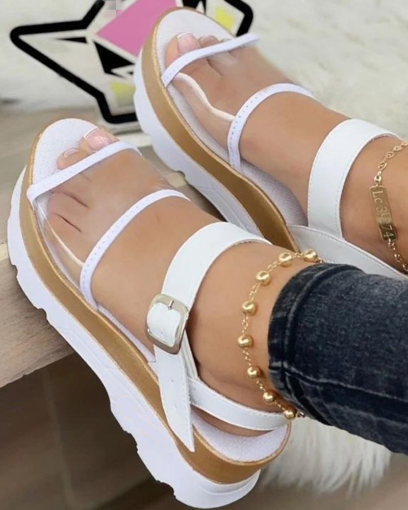 

Clear Wide Strap Slingback Platform Sandals, White