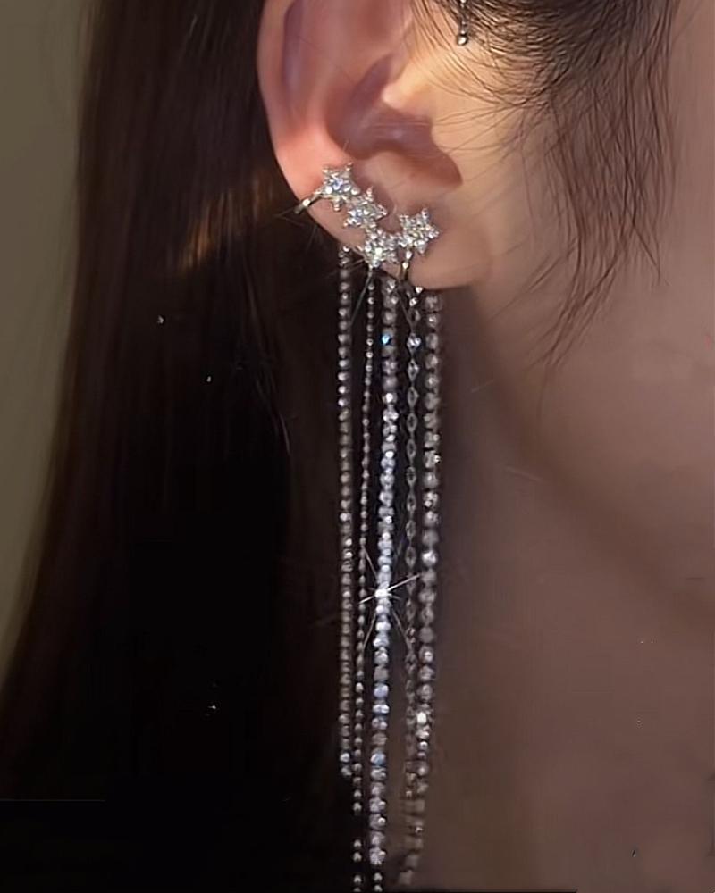 

1pc Rhinestone Star Pattern Tassel Ear Climber, Style2