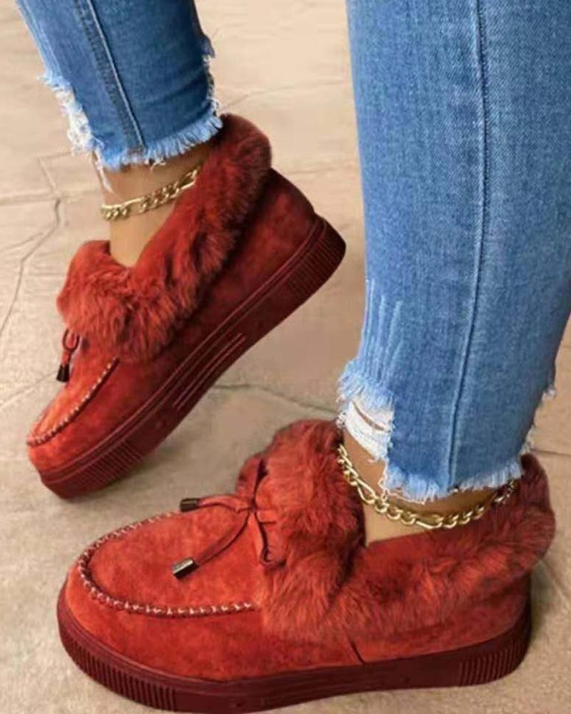 

Tied Detail Fuzzy Trim Lined Snow Boots, Red