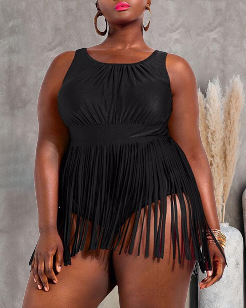 

Plus Size Tassel Decor One-Piece Swimsuit, Black