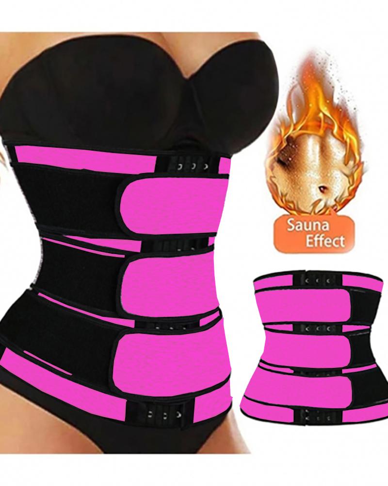 

Three Belt Hook Latex Waist Trainer Workout Trimmer Belt Corset, Hot pink