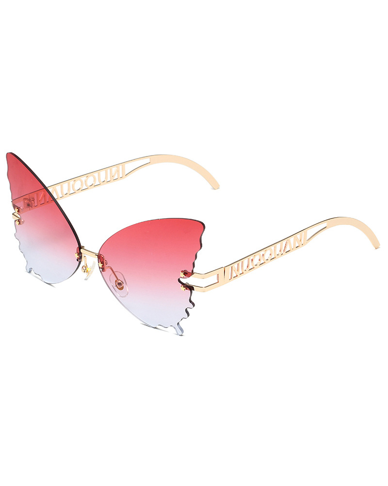 

1Pair Ombre Lens Butterfly Shaped Rimless Fashion Sunglasses, Red