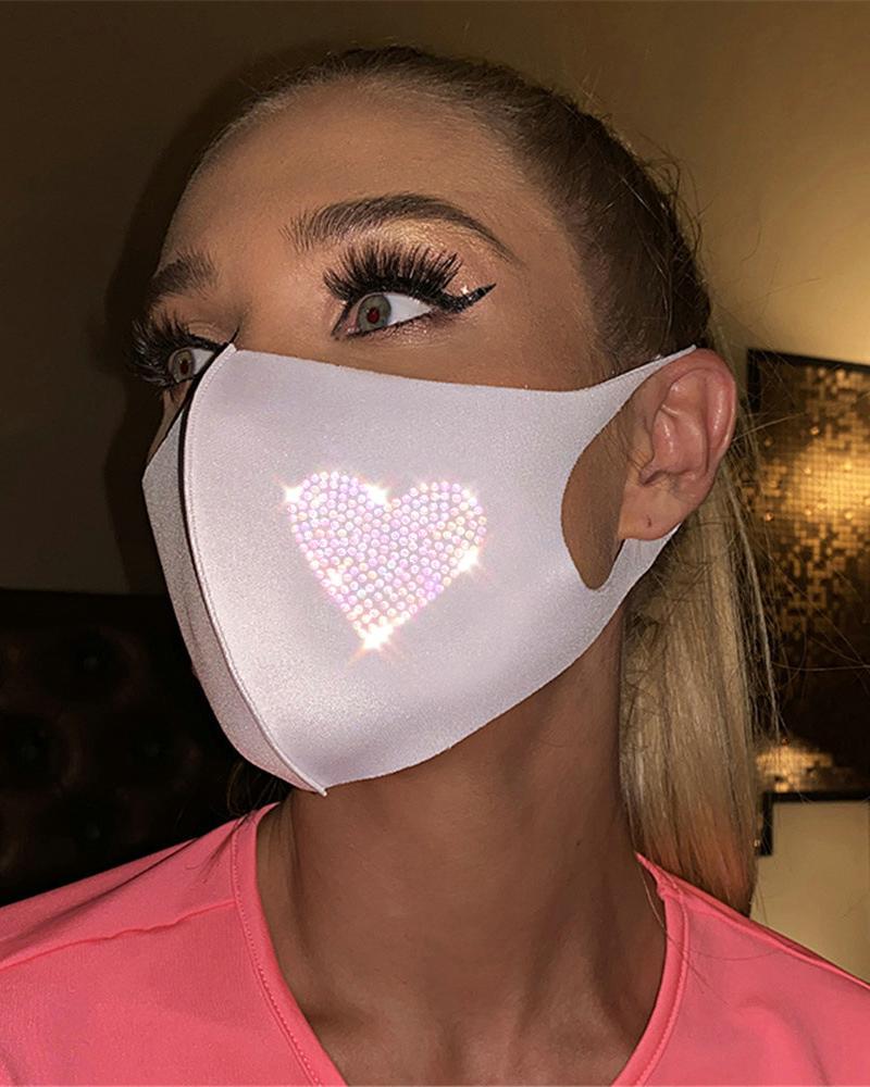 

Heart Pattern Studded Breathable Face Mask, White