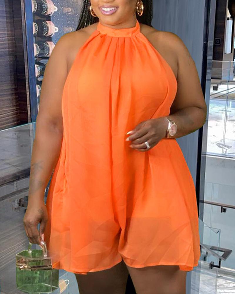 

Plus Size Halter Backless Chiffon Romper, Orange