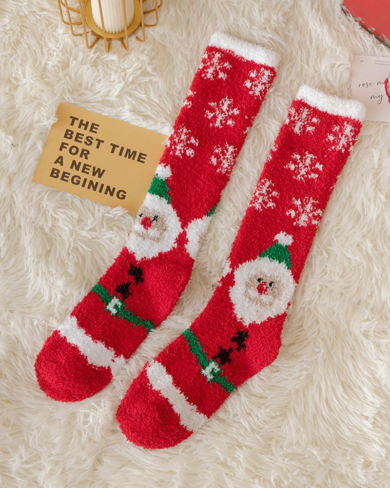 

1Pair Christmas Santa Claus Pattern Over The Calf Fluffy Socks, Style2