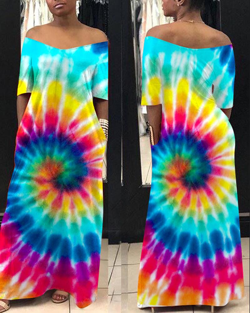 Colorful Tie Dye Print Short Sleeve Maxi Dress