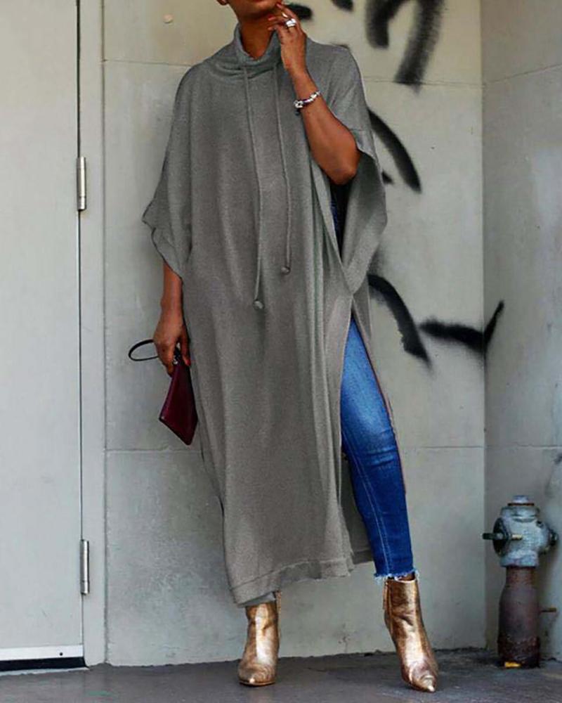 

Batwing Sleeve High Slit Casual Dress, Gray