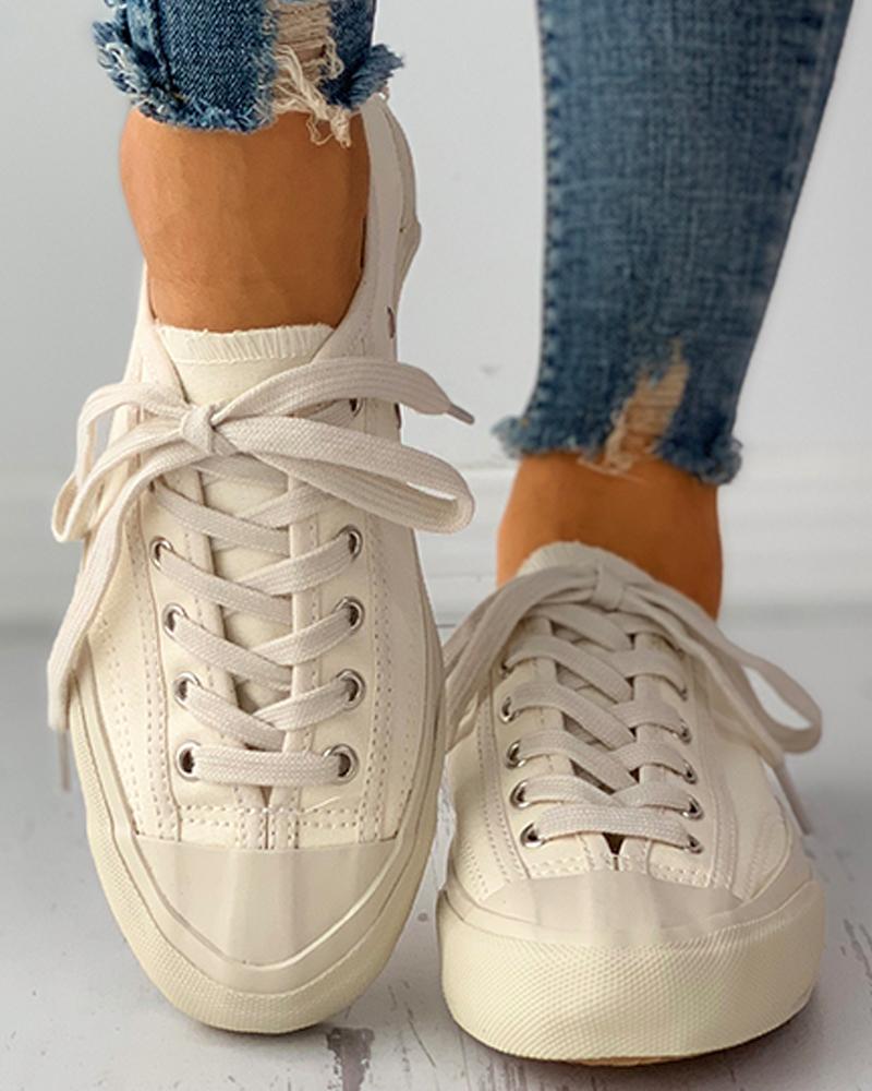 

Eyelet Lace-up Casual Canvas Sneaker, White